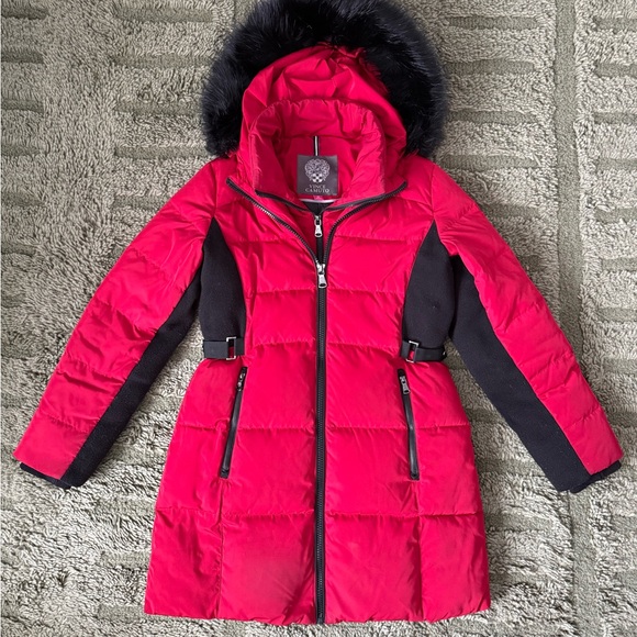 Vince Camuto Jackets & Blazers - Vince Camuto Red Down & Feather Puffer Coat with Faux Fur Hood